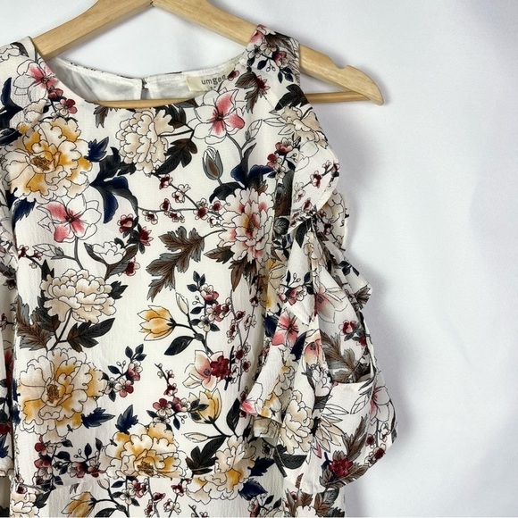 Umgee White Floral Short Ruffle Sleeve Cold Shoulder Shift Dress S - Picture 3 of 4